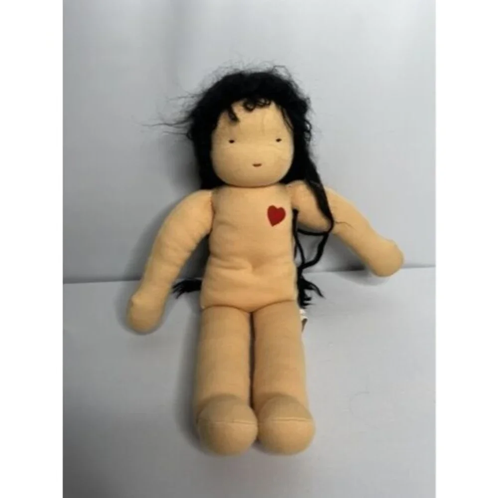 Sara McDonald Waldorf Lily Doll Black Eyes Long Black Mohair Hearth Song Heart